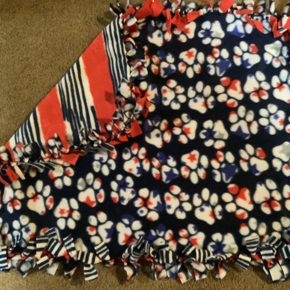 Handmade fleece tie blanket  Patriotic Dog Print
